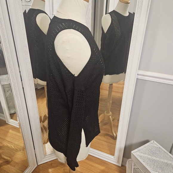 Topshop Cold Shoulder Black Sweater Blouse Size M - Picture 2 of 5